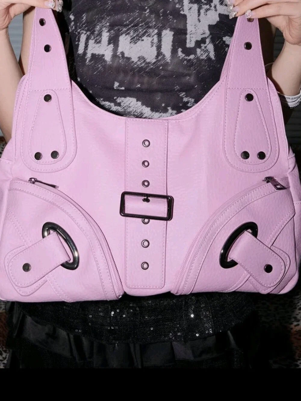 Stylish Pink Leather Shoulder Bag - Soft Pink Women's Handbag